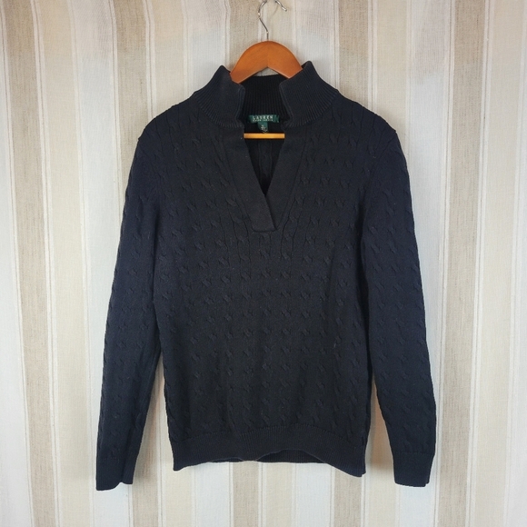 Lauren Ralph Lauren 100% Cotton Cable Knit Sweater Black Size Extra Large - Picture 1 of 9